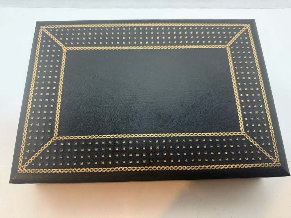 Swank Vintage Faux Leather Jewelry Box with Gold Accents and Ring Rolls